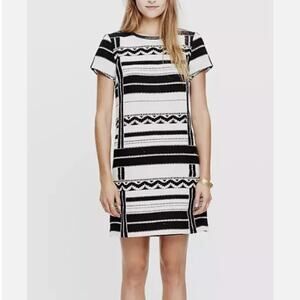 Madewell Geometric Jacquard Shift Dress Leather Trim Black White Womens Size 4